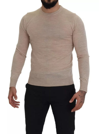  - Beige Virgin Wool Crew Neck Pullover Sweater