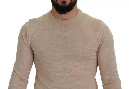  - Beige Virgin Wool Crew Neck Pullover Sweater