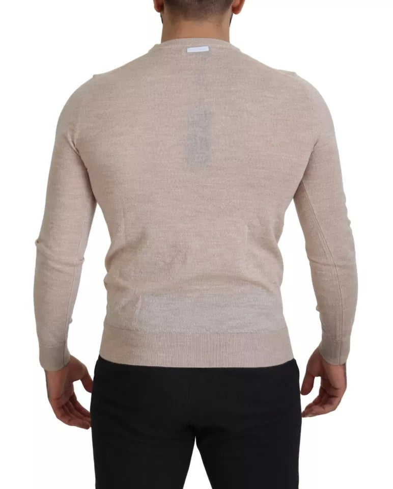  - Beige Virgin Wool Crew Neck Pullover Sweater