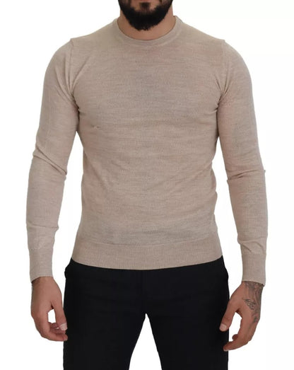  - Beige Virgin Wool Crew Neck Pullover Sweater