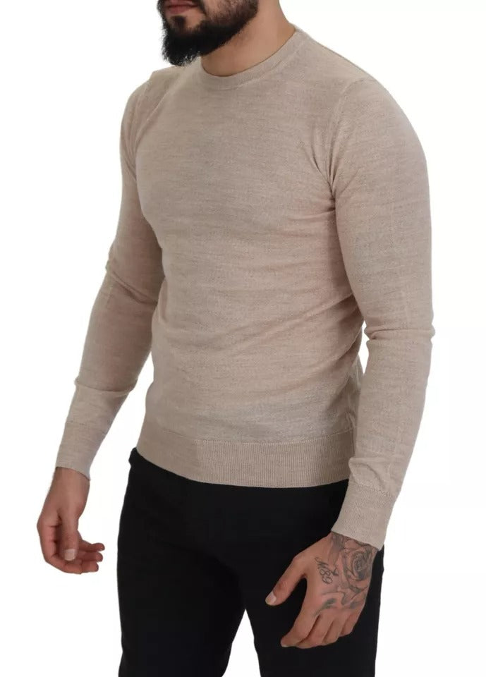  - Beige Virgin Wool Crew Neck Pullover Sweater