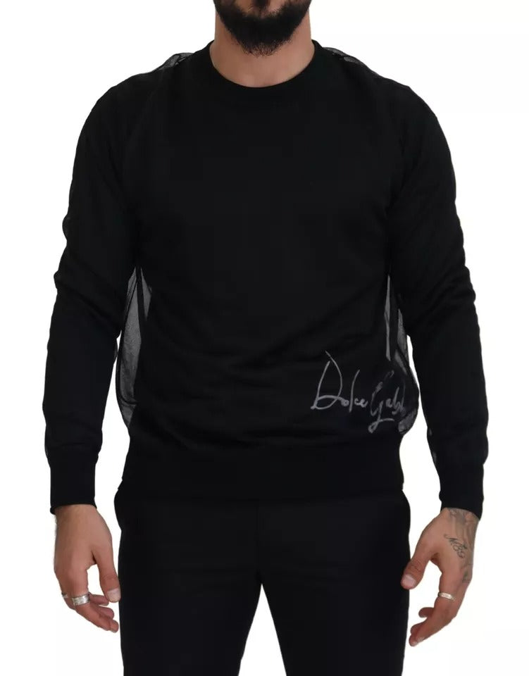  - Black Polyester Crewneck Men Pullover Sweater