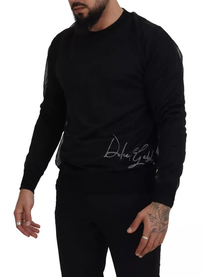  - Black Polyester Crewneck Men Pullover Sweater