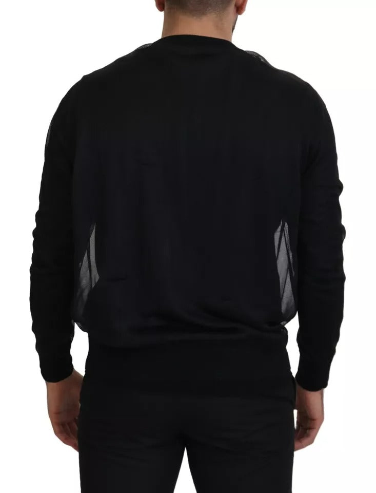  - Black Polyester Crewneck Men Pullover Sweater