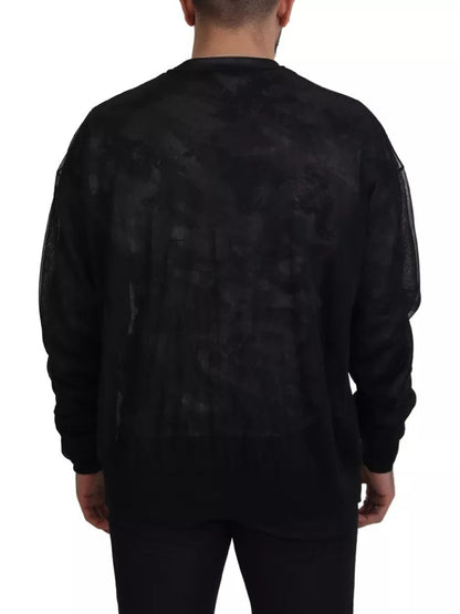  - Black Polyester Crewneck Pullover Sweater