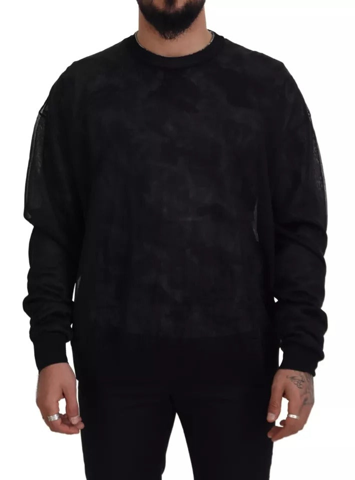  - Black Polyester Crewneck Pullover Sweater