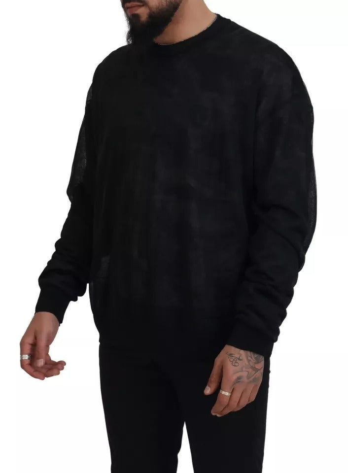  - Black Polyester Crewneck Pullover Sweater