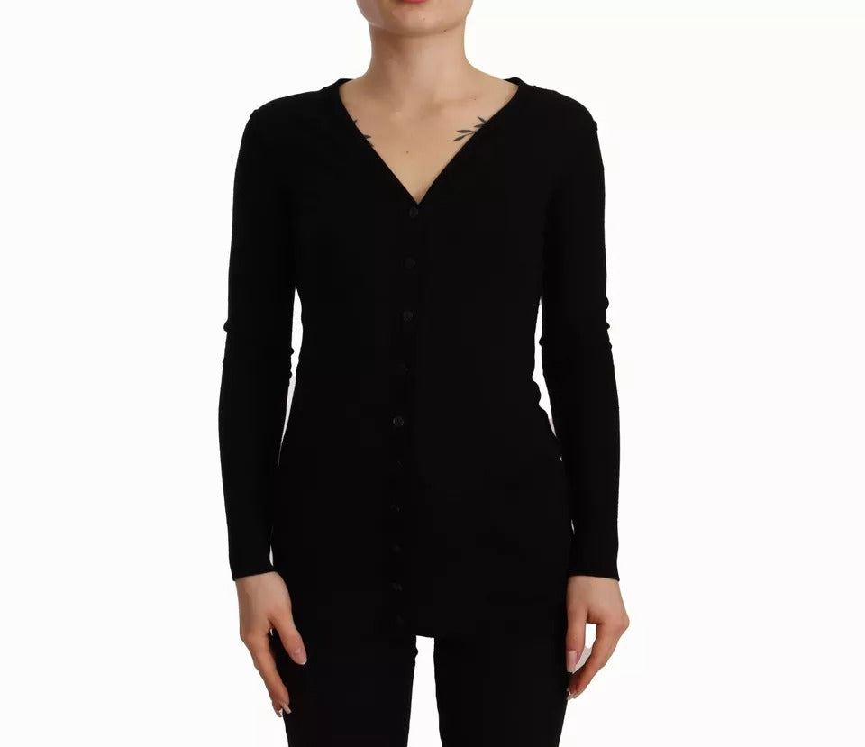  - Black Wool Knit Button Down Cardigan Sweater