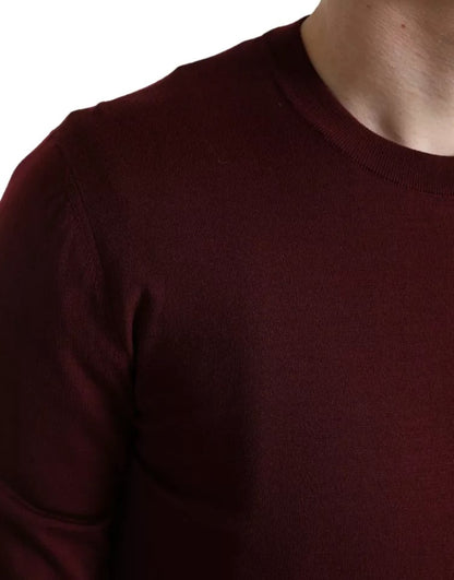 Bordeaux Wool Knit Crew Neck Pullover Sweater - The Luxe Alliance