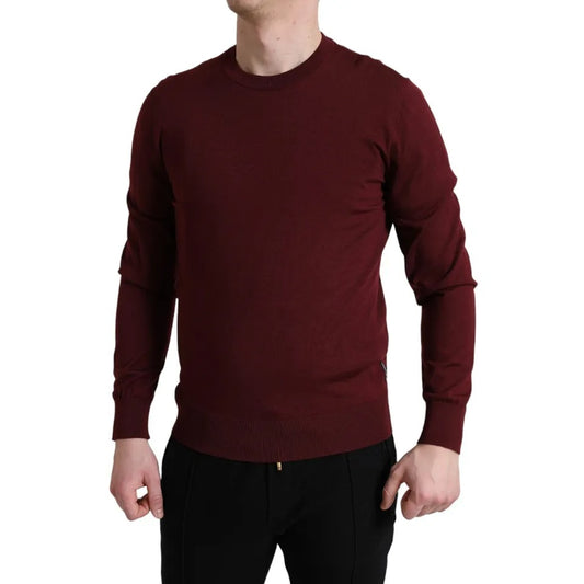 Bordeaux Wool Knit Crew Neck Pullover Sweater - The Luxe Alliance