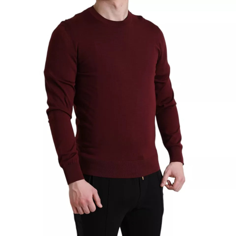 Bordeaux Wool Knit Crew Neck Pullover Sweater - The Luxe Alliance