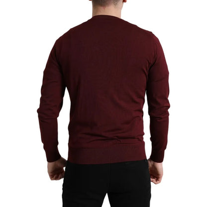 Bordeaux Wool Knit Crew Neck Pullover Sweater - The Luxe Alliance