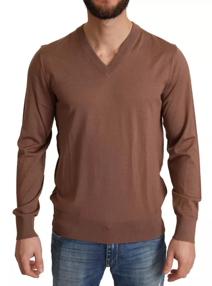 Brown Silk Cashmere Pullover Sweater - The Luxe Alliance