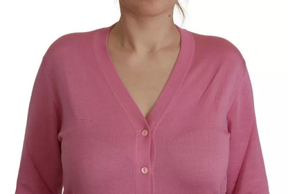 Pink 100% Silk Button Down Cardigan Sweater - The Luxe Alliance