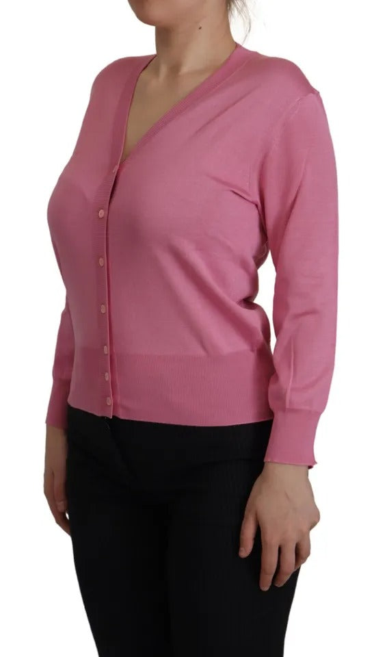 Pink 100% Silk Button Down Cardigan Sweater - The Luxe Alliance