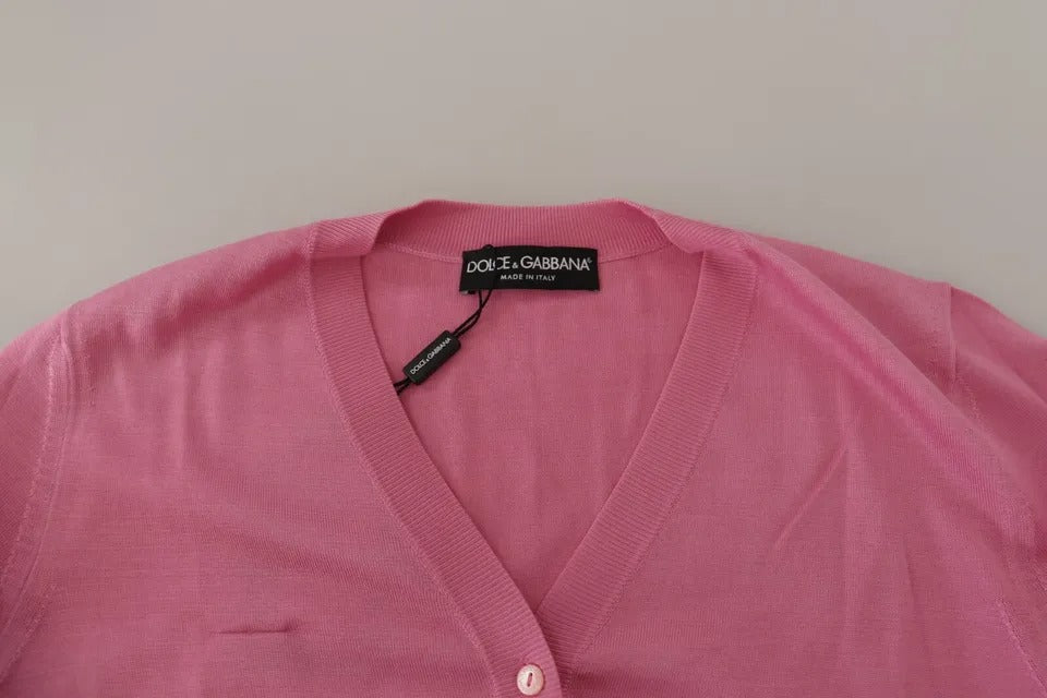 Pink 100% Silk Button Down Cardigan Sweater - The Luxe Alliance