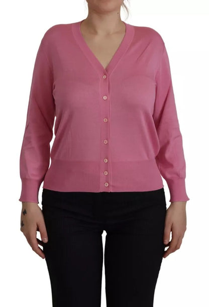 Pink 100% Silk Button Down Cardigan Sweater - The Luxe Alliance