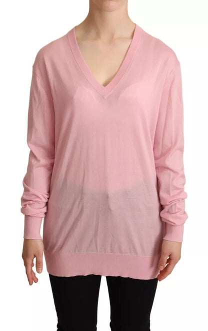 Pink V-neck Women Pullover Cashmere Sweater - The Luxe Alliance