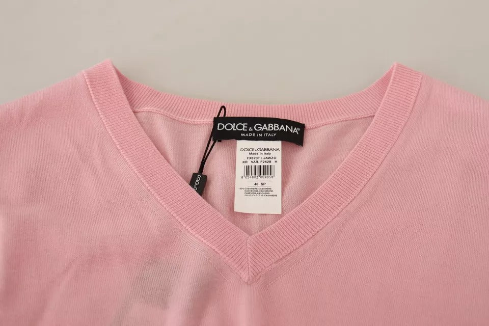 Pink V-neck Women Pullover Cashmere Sweater - The Luxe Alliance