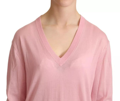 Pink V-neck Women Pullover Cashmere Sweater - The Luxe Alliance