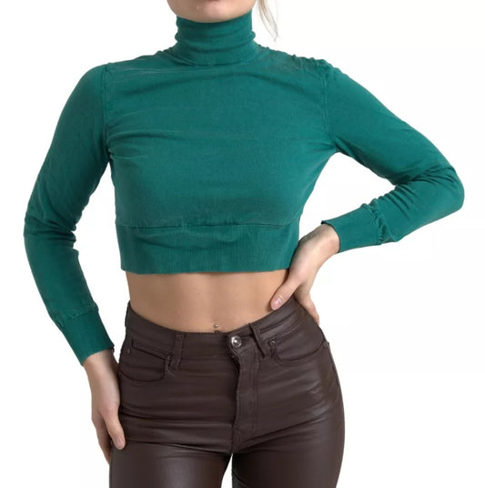 Dark Green Turtleneck Cropped Pullover Sweater - The Luxe Alliance