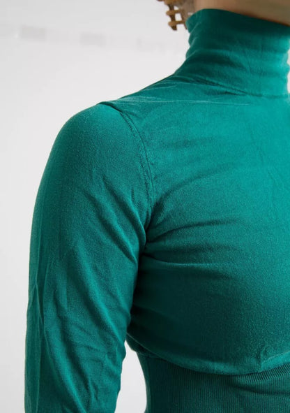 Dark Green Turtleneck Cropped Pullover Sweater - The Luxe Alliance