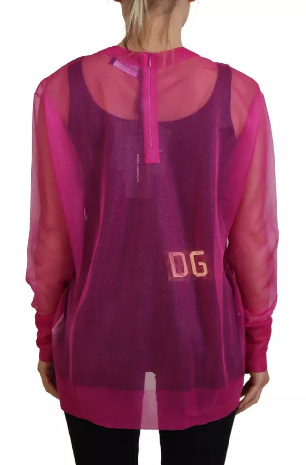 Fuchsia Polyester Crewneck Pullover Sweater - The Luxe Alliance