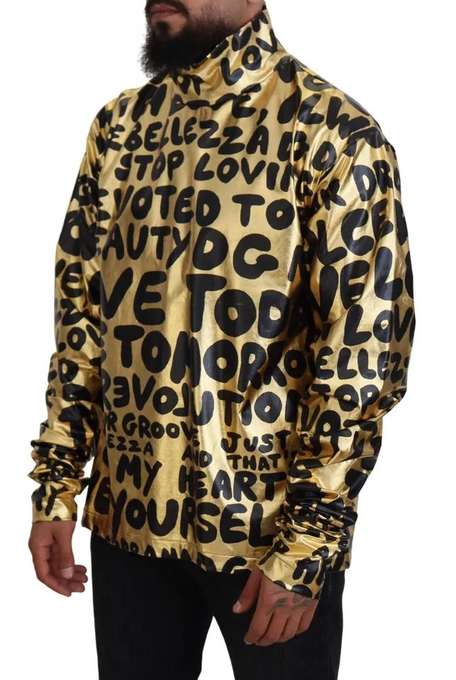 Gold Logo Print Turtleneck Pullover Sweater - The Luxe Alliance