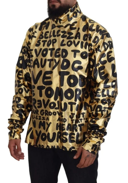 Gold Logo Print Turtleneck Pullover Sweater - The Luxe Alliance