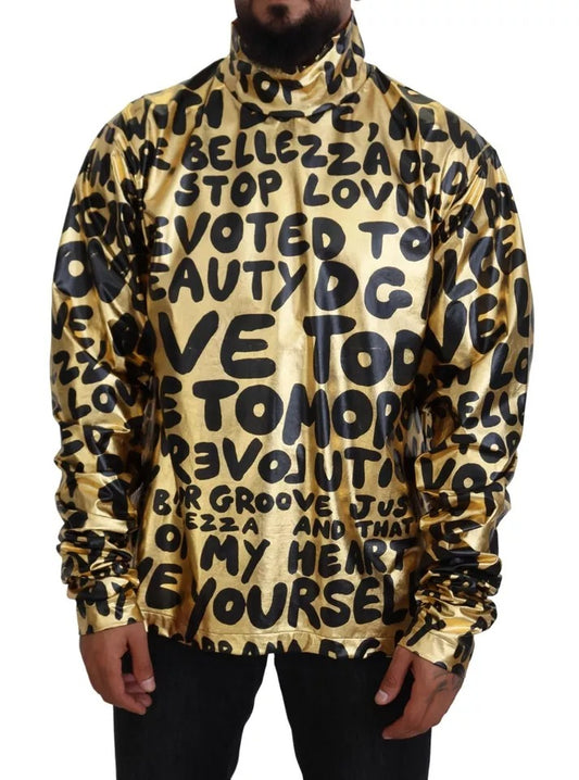 Gold Logo Print Turtleneck Pullover Sweater - The Luxe Alliance