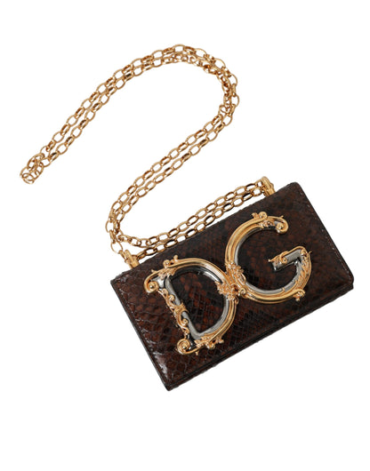 Brown Python Leather DG Girls Crossbody Phone Bag