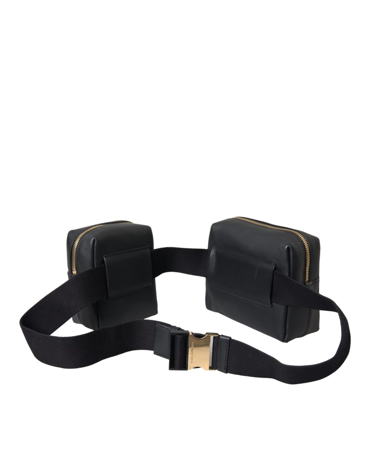 Black Calfskin Leather Double Waist Belt Fanny Pack Bag - The Luxe Alliance