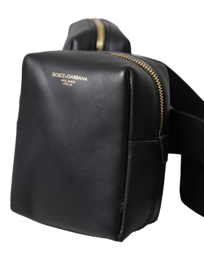 Black Calfskin Leather Double Waist Belt Fanny Pack Bag - The Luxe Alliance