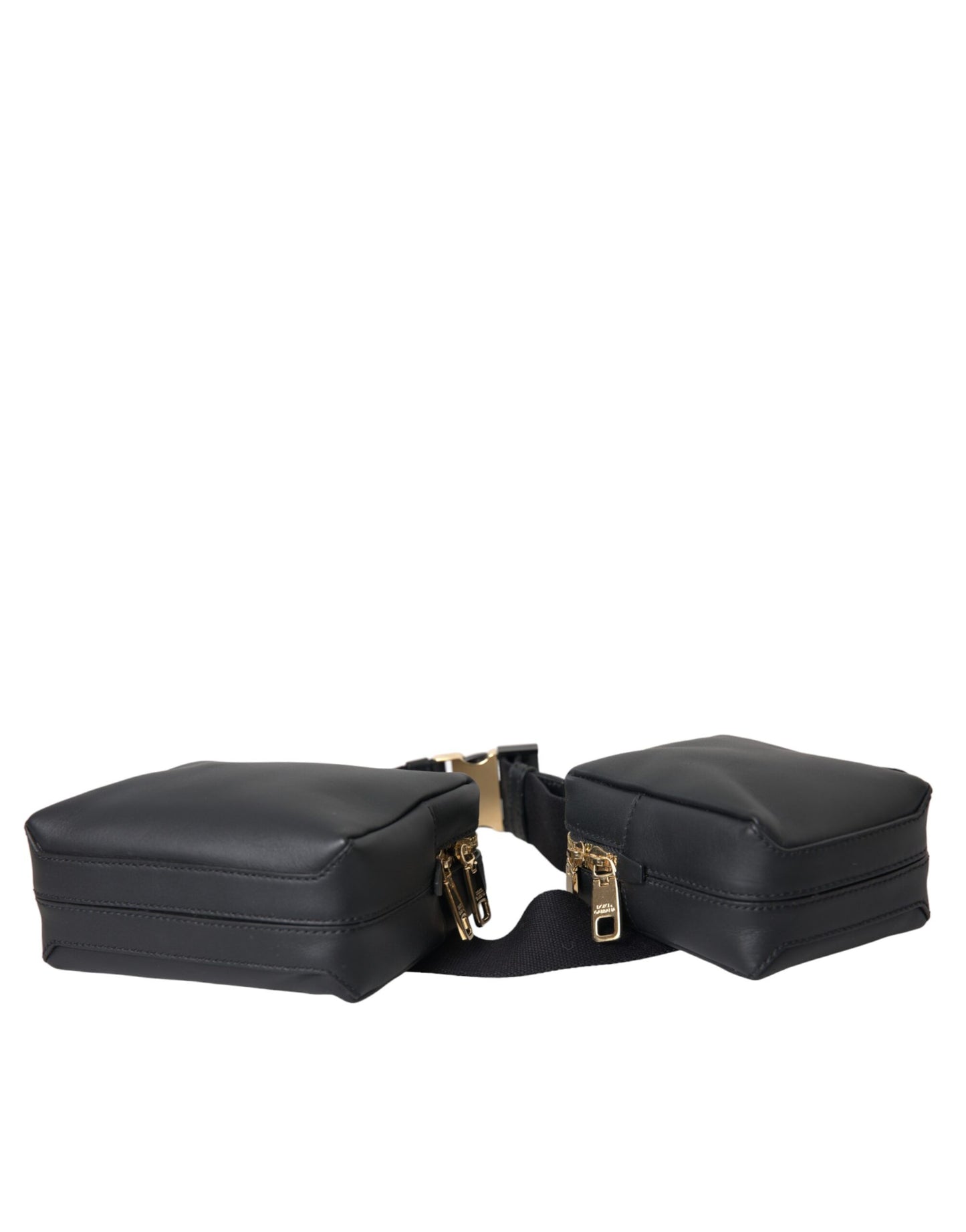 Black Calfskin Leather Double Waist Belt Fanny Pack Bag - The Luxe Alliance