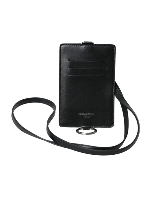 Black Calf Leather Lanyard Logo Card Holder Men Wallet - The Luxe Alliance