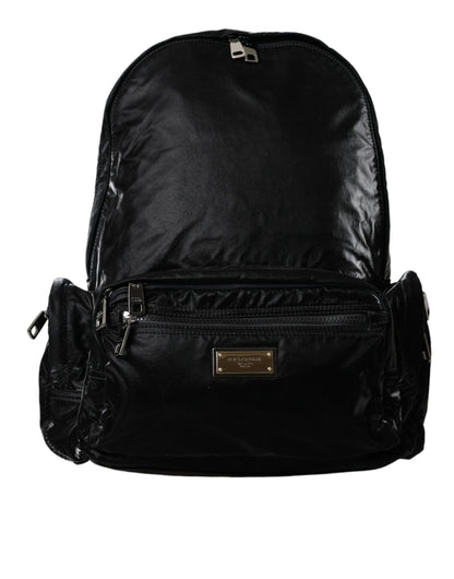  - Black Patent Leather Logo Plaque Backpack Bag