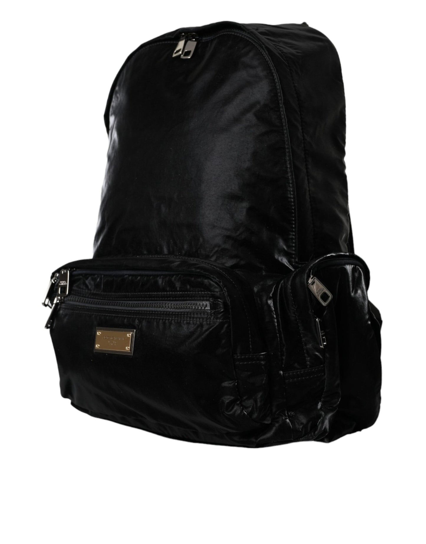  - Black Patent Leather Logo Plaque Backpack Bag