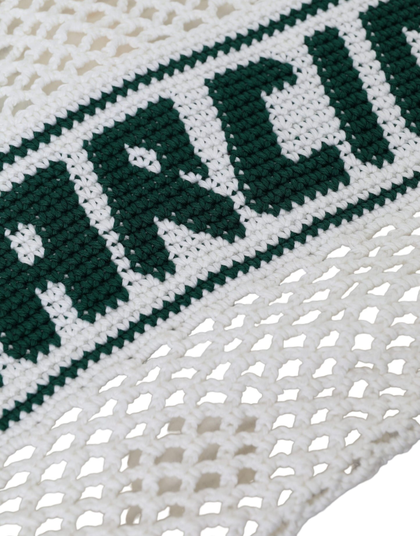  - White Green Knitted Cotton Logo Shopping Tote Bag