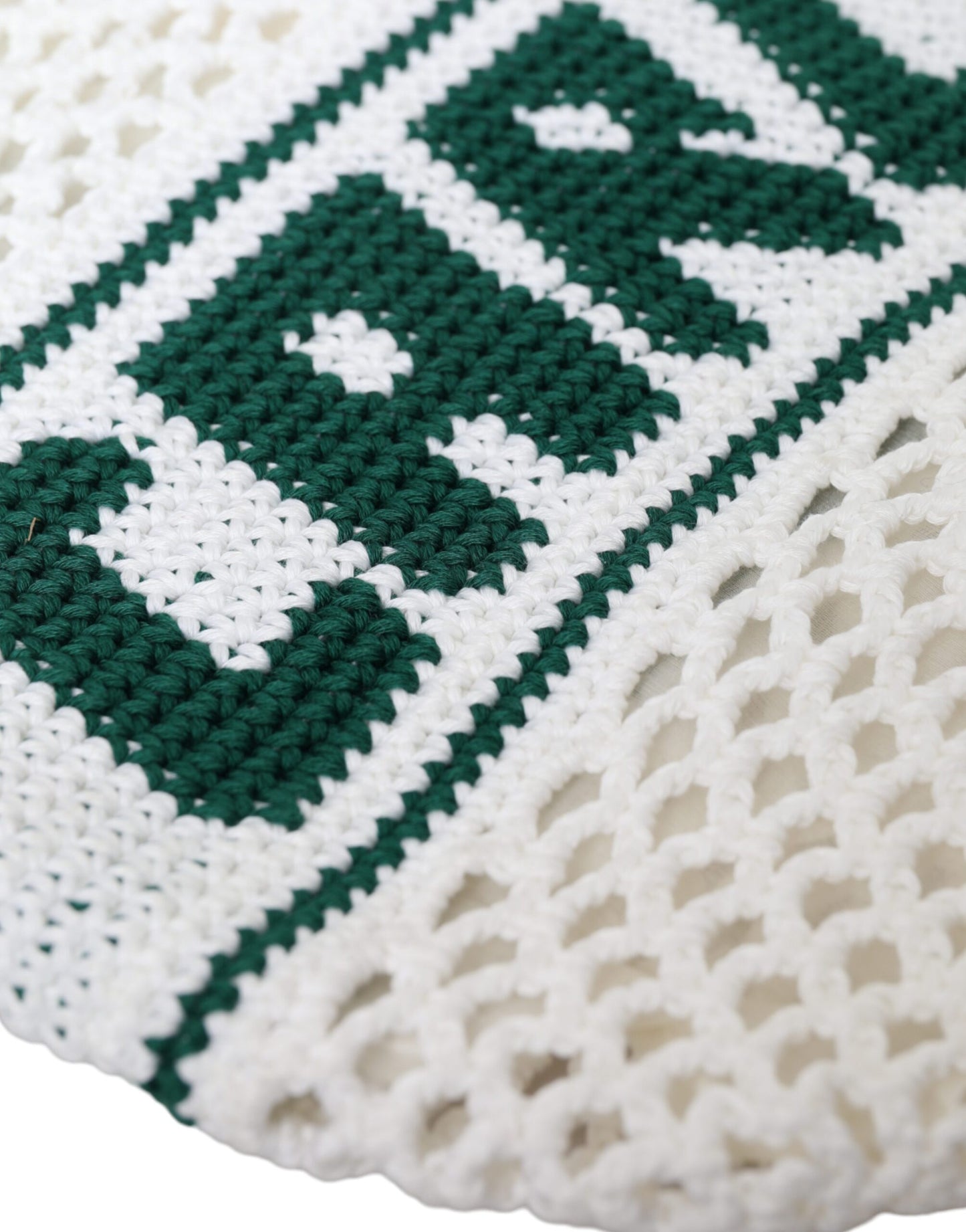  - White Green Knitted Cotton Logo Shopping Tote Bag