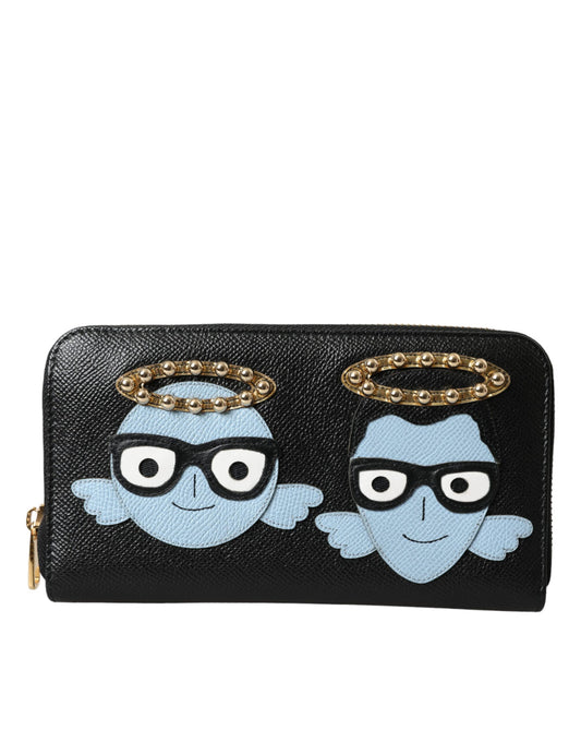  - Black Blue Leather #DGFAMILY Zipper Continental Men Wallet