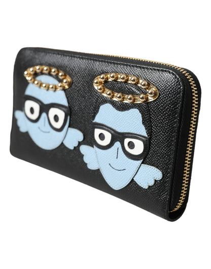  - Black Blue Leather #DGFAMILY Zipper Continental Men Wallet