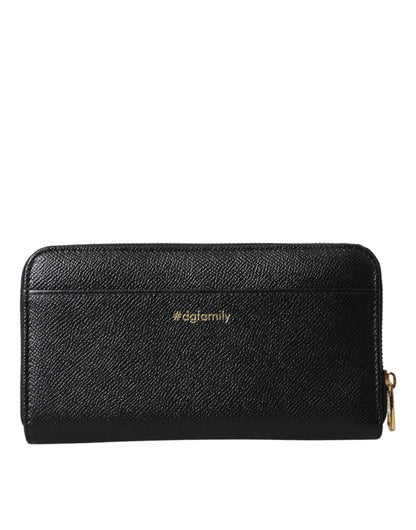  - Black Blue Leather #DGFAMILY Zipper Continental Men Wallet