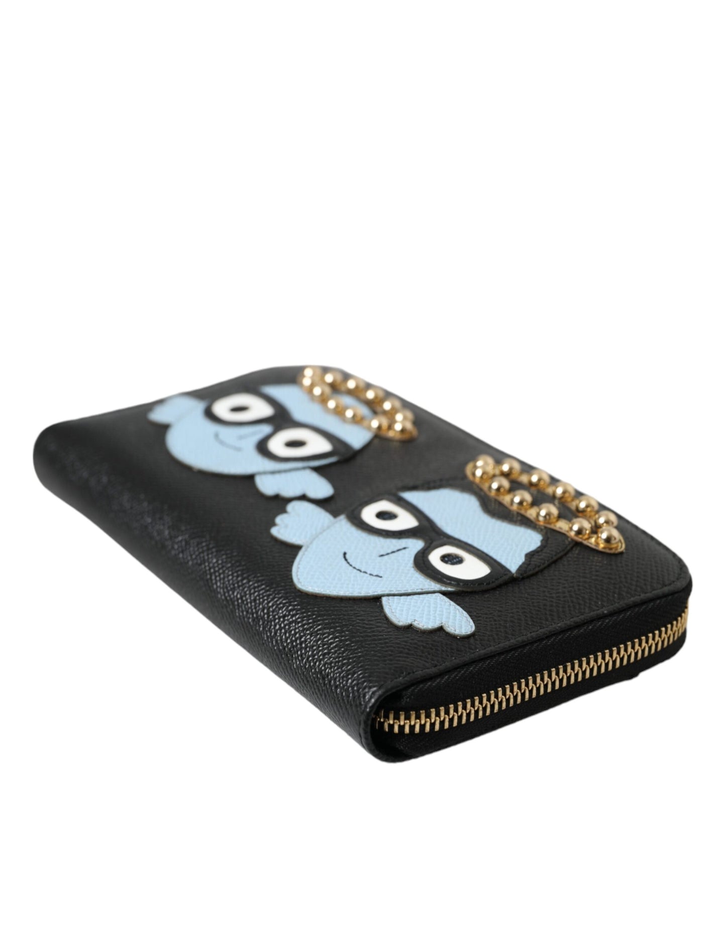  - Black Blue Leather #DGFAMILY Zipper Continental Men Wallet