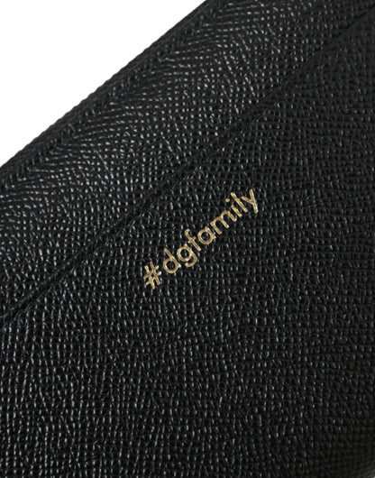  - Black Blue Leather #DGFAMILY Zipper Continental Men Wallet