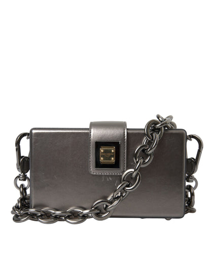  - Metallic Gray Calfskin Leather DG BOX Shoulder Bag