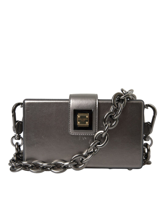  - Metallic Gray Calfskin Leather DG BOX Shoulder Bag