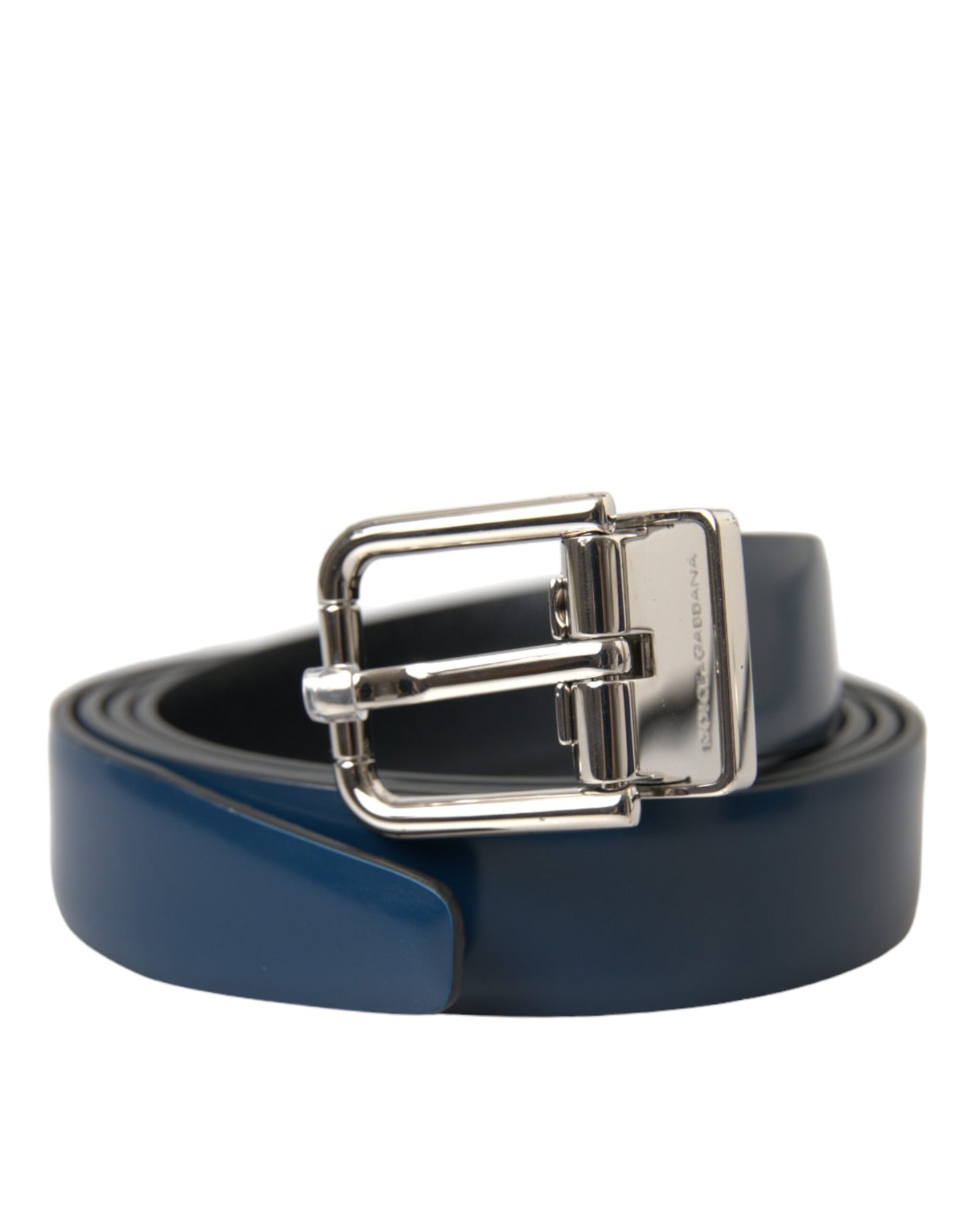  - Blue Calf Leather Silver Metal Buckle Belt Men