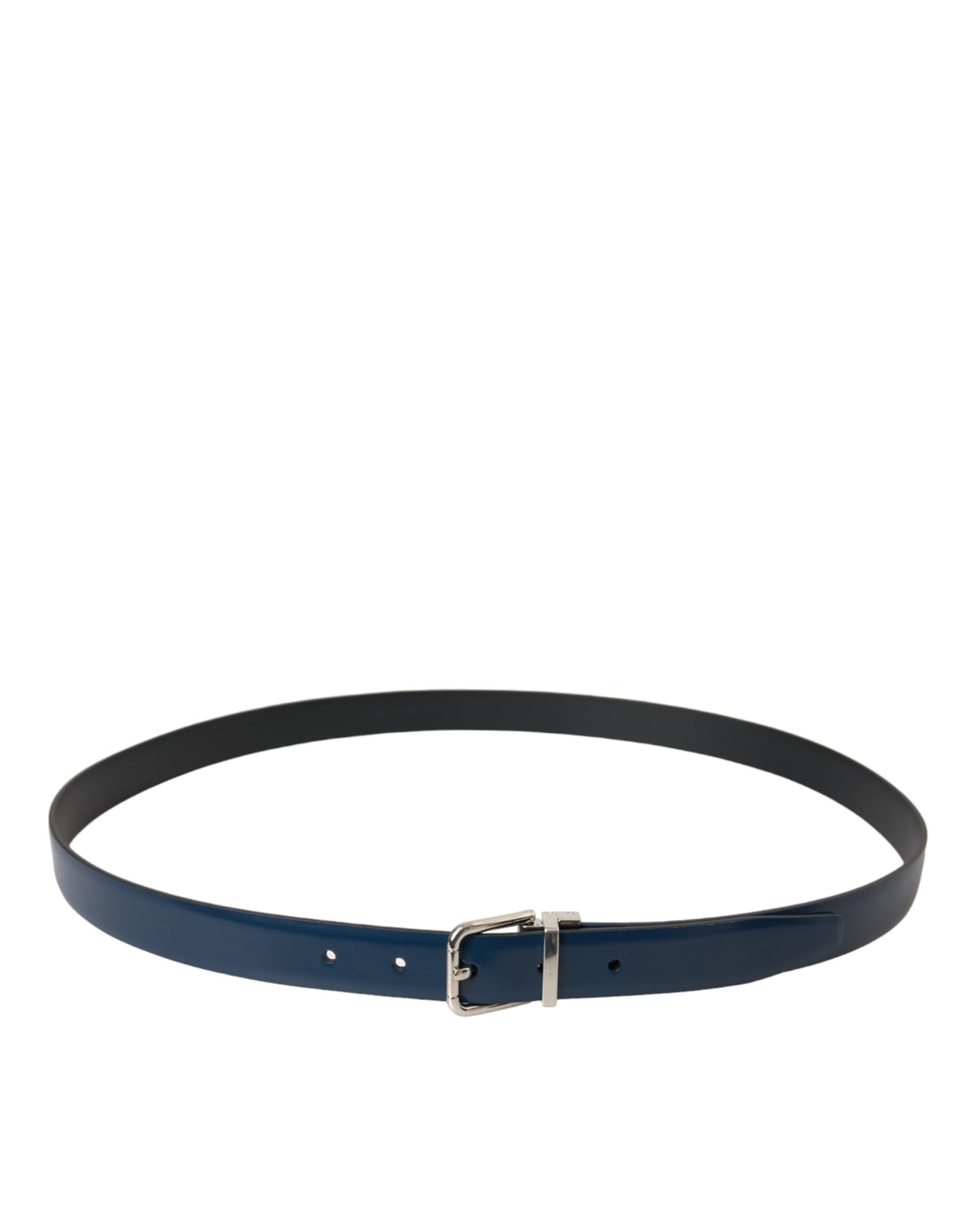  - Blue Calf Leather Silver Metal Buckle Belt Men