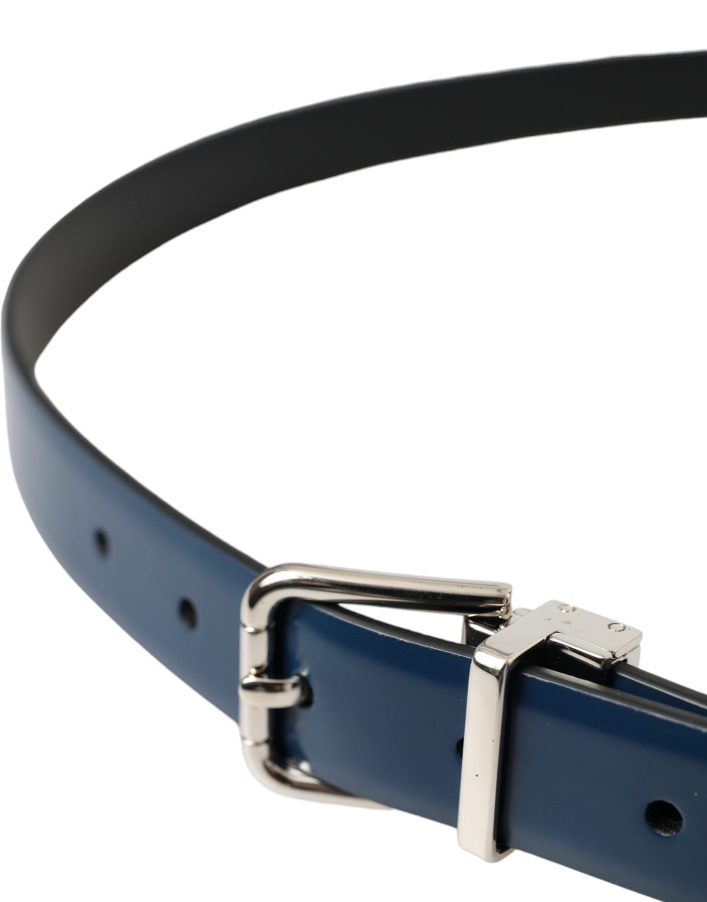  - Blue Calf Leather Silver Metal Buckle Belt Men