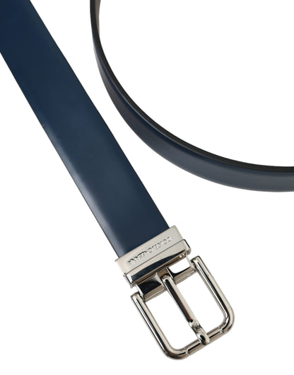  - Blue Calf Leather Silver Metal Buckle Belt Men